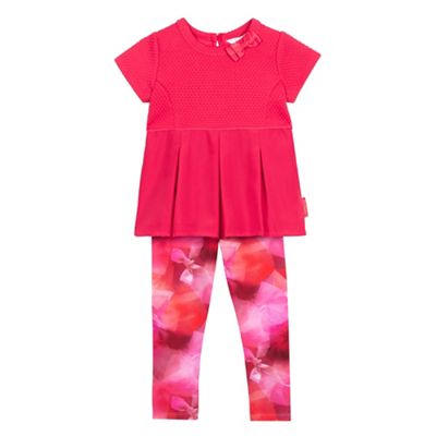 Baker by Ted Baker Girls' pink textured pleated top and graphic print leggings set